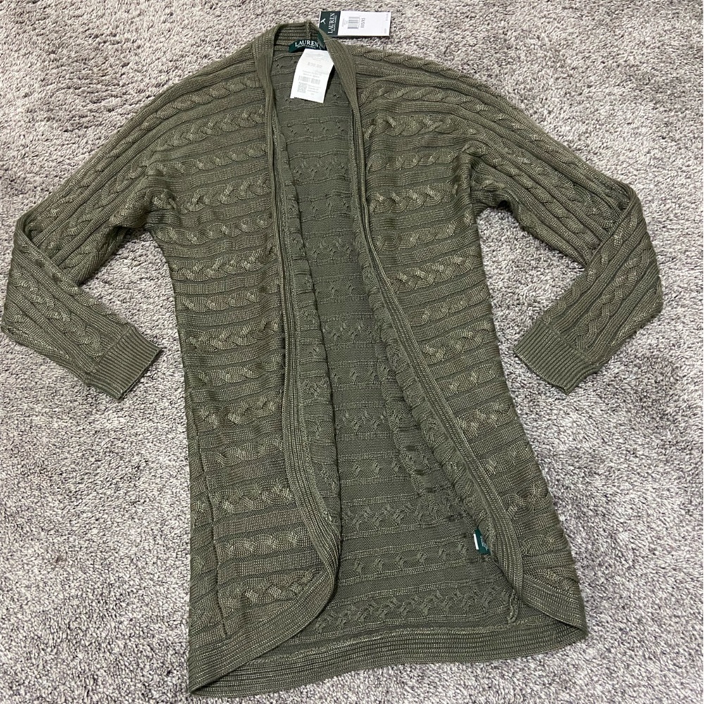 Lauren Ralph Lauren cardigan knit sweater women XS/XXS green